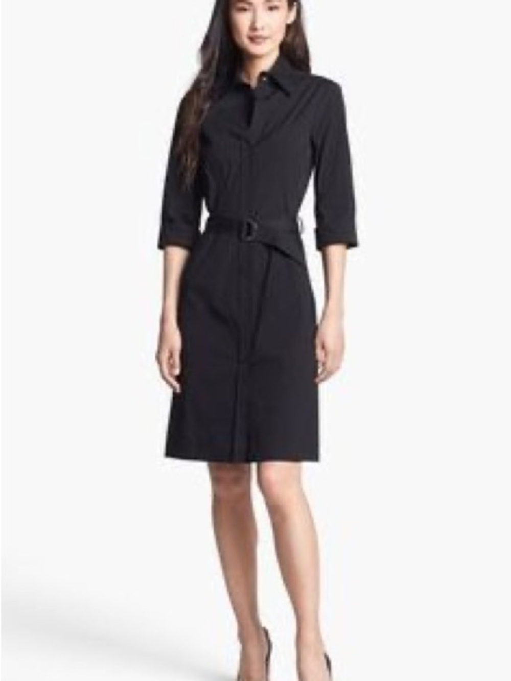 Hugo Boss Black Long-Sleeve Shirt Dress with Belt